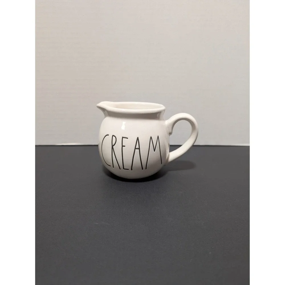 Rae Dunn Cream Glossy White Ceramic Round Pitcher Ivory Farmhouse Coffee Bar